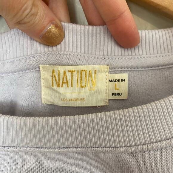 Nation LTD Daryl Puff Sleeve Sweatshirt Womens Size Large 100% Cotton Lavender - Picture 4 of 5